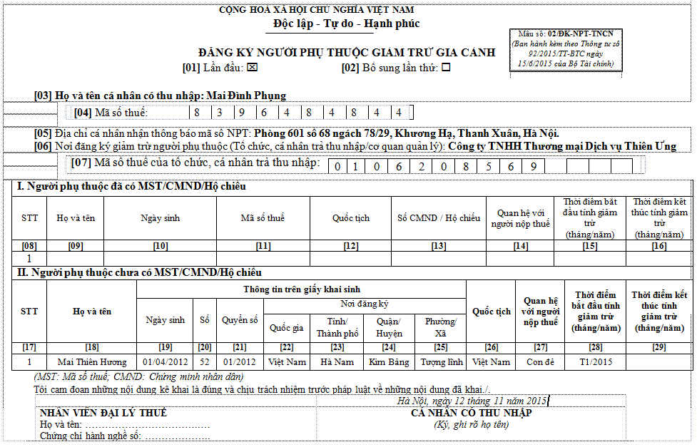 mẫu đăng ký người phụ thuộc 02/ĐK-NPT-TNCN