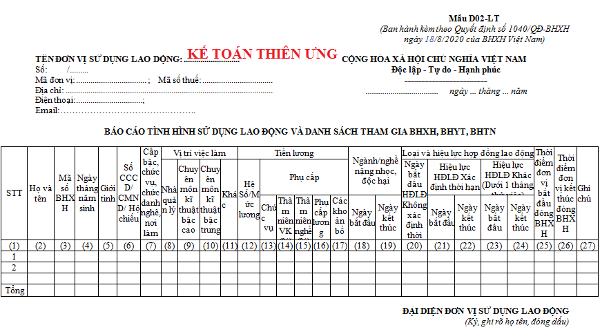 Mẫu D02-LT Quyết Định 1040/QĐ-BHXH