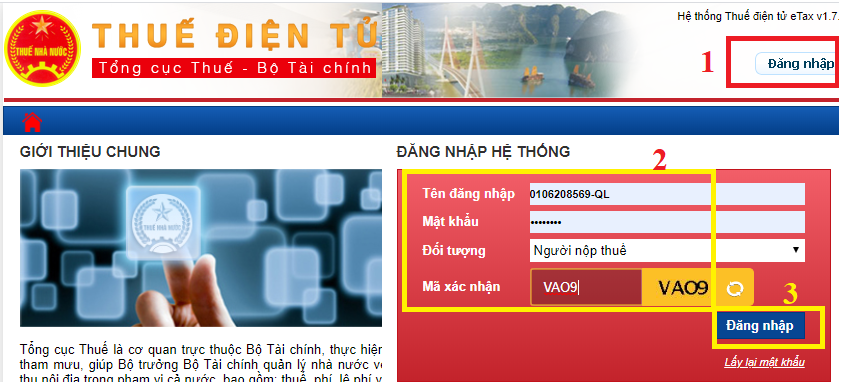 Nhập thông tin tài khoản đăng nhập