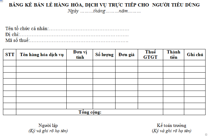bảng kê hàng hoá bán lẻ dưới 200.000 bảng kê hàng hoá bán lẻ dưới 200.000