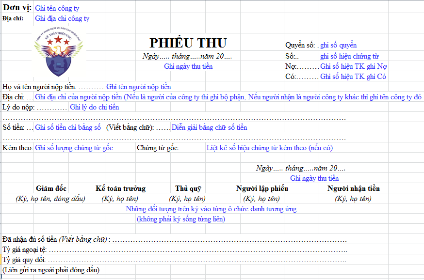 Cách lập phiếu thu