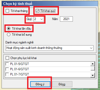 Chọn kỳ kê khai thuế GTGT