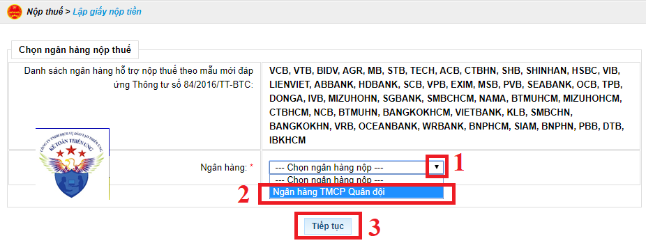 Chọn ngân hàng nộp thuế