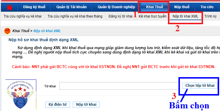 Chọn tệp tờ khai XML