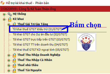 Chọn tờ khai thuế GTGT mẫu 01/GTGT - tờ khai khấu trừ