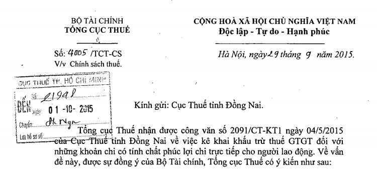 đầu vào của khoản chi phúc lợi được khấu trừ