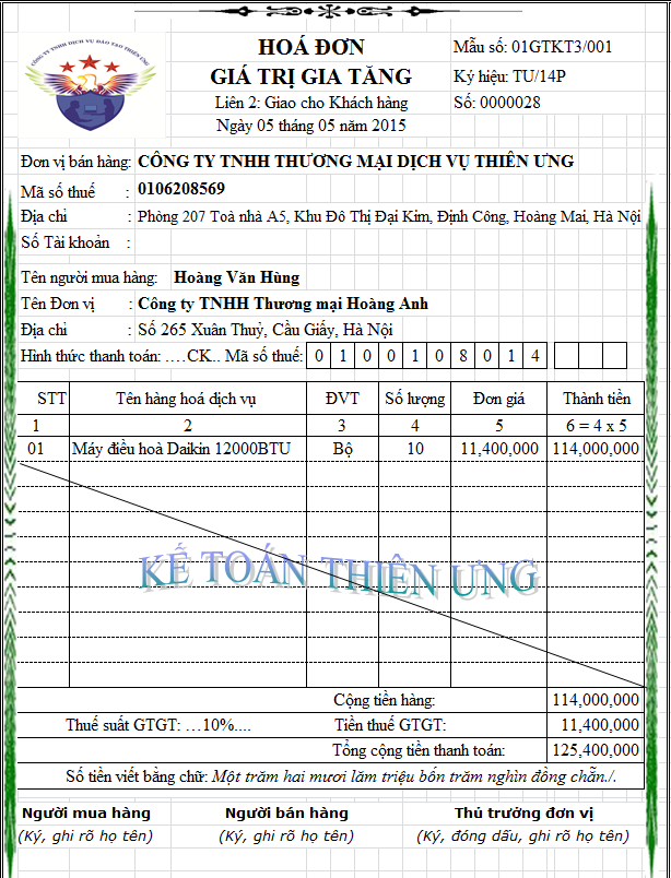 mẫu hóa đơn chiết khấu thương mại