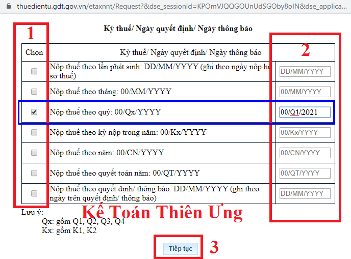Cách chọn kỳ nộp thuế