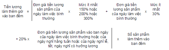 cách tính tiền lương làm thêm giờ ban đêm theo sản phẩm