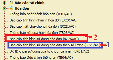 các loại báo cáo sử dụng hóa đơn BC26/AC