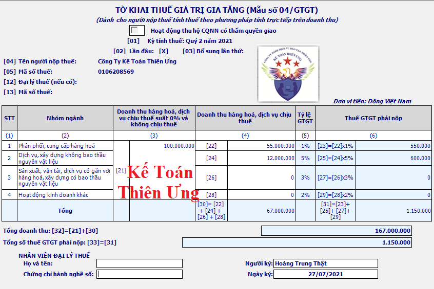 Mẫu 04/GTGT tờ khai thuế GTGT trực tiếp Mẫu 04/GTGT tờ khai thuế GTGT trực tiếp