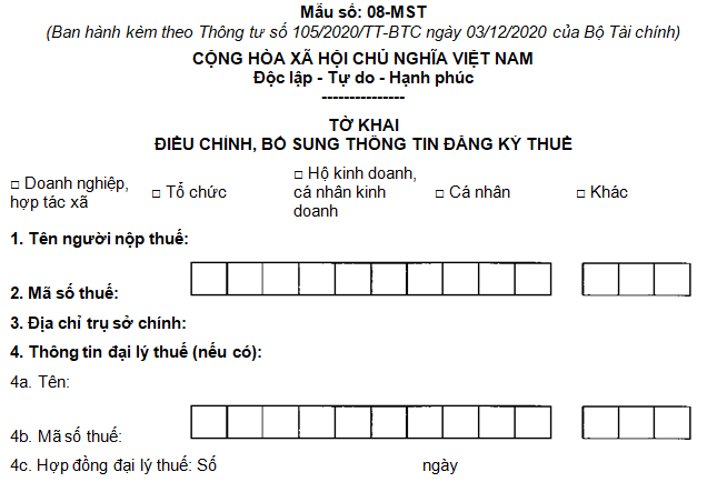 Mẫu 08-MST theo TT 105