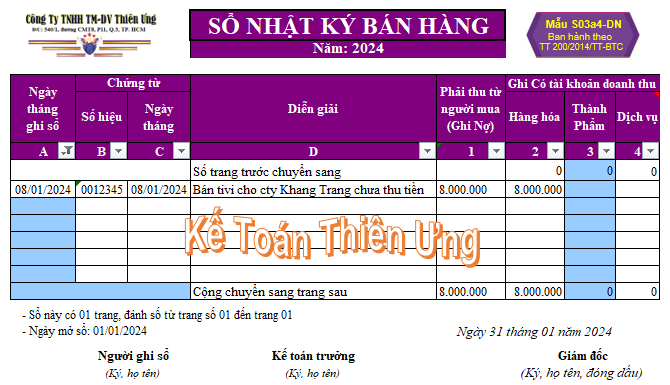 Mẫu Sổ nhật ký bán hàng