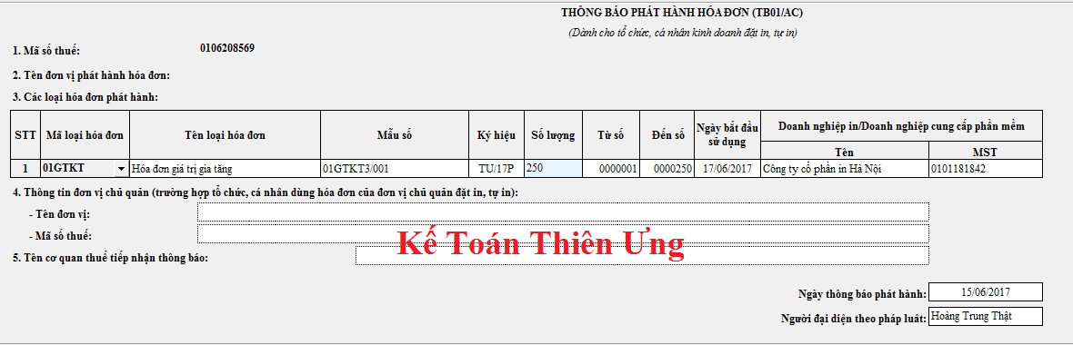 Thông báo phát hành hóa đơn