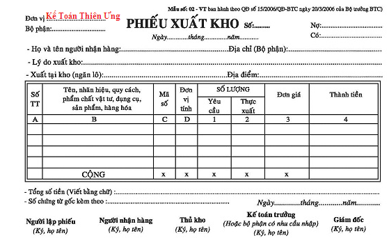 cách viết phiếu xuất kho