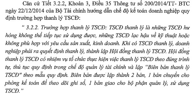 thủ tục thanh lý tài sản cố định theo thông tư 200