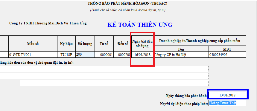 Thông báo phát hành hóa đơn